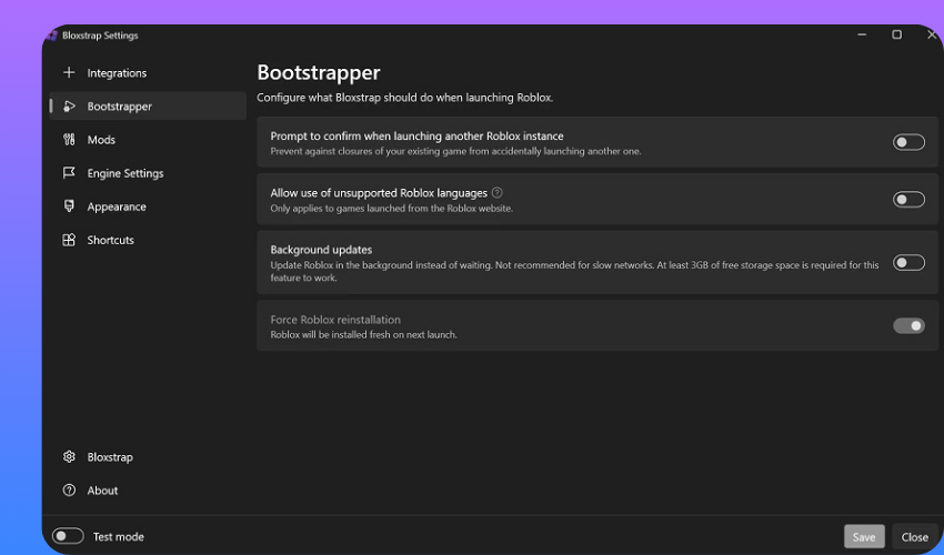 Bloxstrap launcher main window on Windows