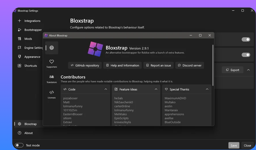 Bloxstrap launcher settings menu